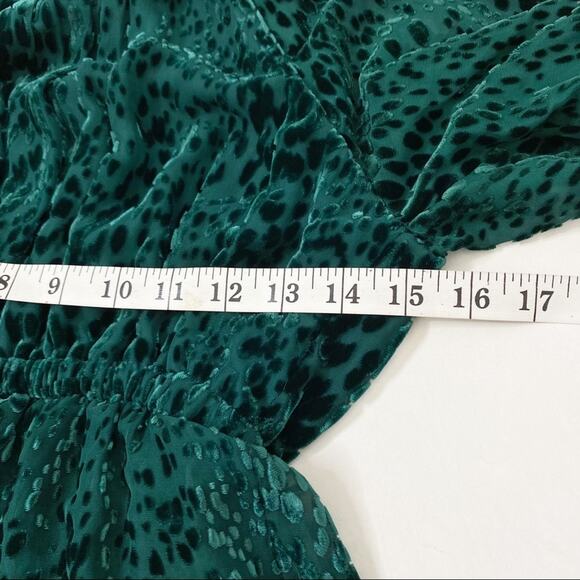 A.L.C. Kamari Leopard Burnout Velvet Ruffle Silk Blend Midi Dress Green Size 0 - Picture 7 of 8